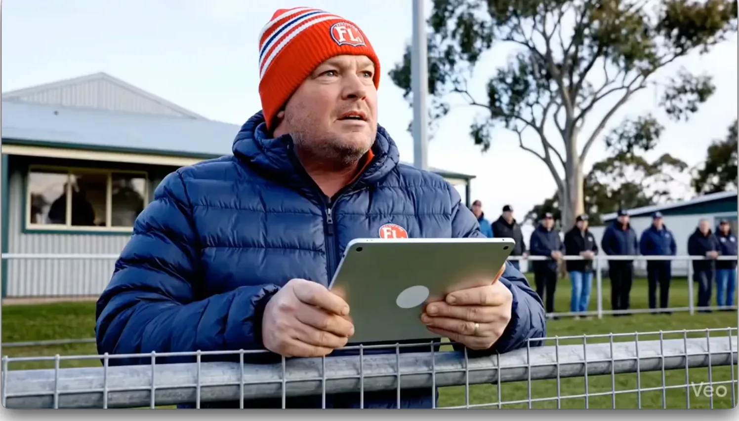 A local footy volunteer capturing stats on an iPad at the ground